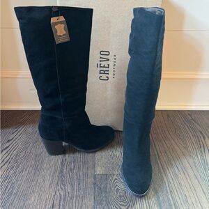 NWT CREVO tall Black Suede Heel Boots - 9 boho